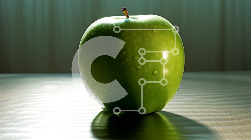 Σετ των 2 Intra Συλλεκτικό Ξύλινο Παζλ Plywood  4mm - Φρέσκο ​​πράσινο μήλο σε ένα τραπέζι Σε Ξύλινο Κουτί - Διαστάσεις: 10x10 cm – 25 κομμάτια