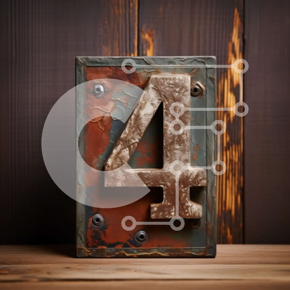 Intra Συλλεκτικό Ξύλινο Παζλ Plywood  4mm - Εγκαταλελειμμένο και ξεπερασμένο σκουριασμένο μέταλλο νούμερο 4 σε ξύλινο τοίχο Σε Ξύλινο Κουτί - Διαστάσεις: 10x10 cm – 25 κομμάτια