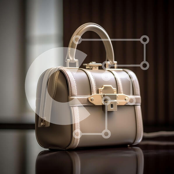 Σετ των 2 Intra Συλλεκτικό Ξύλινο Παζλ Plywood  4mm - Κομψή εικόνα μιας μπεζ τσάντας με χρυσές πινελιές σε ένα ξύλινο τραπέζι Σε Ξύλινο Κουτί - Διαστάσεις: 10x10 cm – 25 κομμάτια