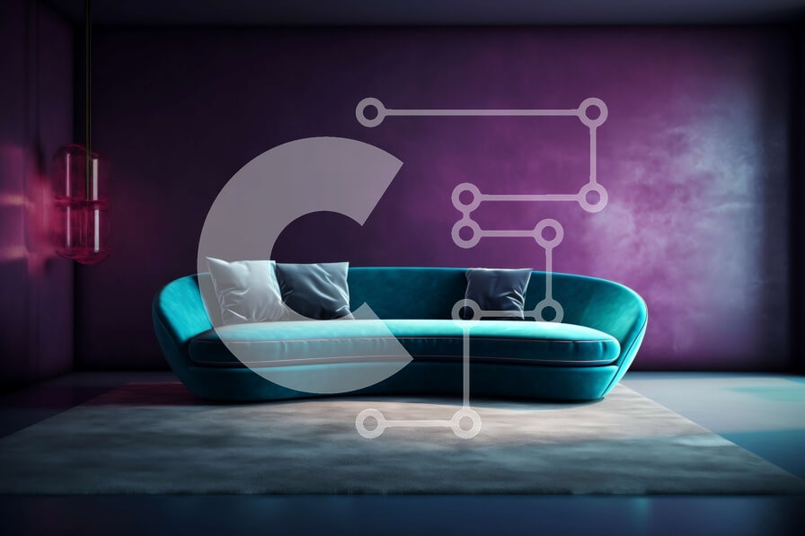 Intra Συλλεκτικό Ξύλινο Παζλ Plywood  4mm - Μπλε καναπές σε σκοτεινό δωμάτιο με πολυέλαιο και μωβ τοίχους Σε Ξύλινο Κουτί - Διαστάσεις Puzzle: 10x10 cm – 25 κομμάτια