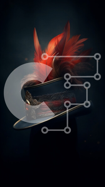 Intra Συλλεκτικό Ξύλινο Παζλ Plywood  4mm - Σκούρο μπλε καπέλο με κόκκινο φτερό λοφίο - κοντινό πλάνο Σε Ξύλινο Κουτί - Διαστάσεις: 10x10 cm – 25 κομμάτια