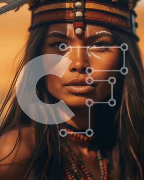 Intra Συλλεκτικό Ξύλινο Παζλ Plywood  4mm - Γαλήνια εικόνα μιας ιθαγενούς Αμερικανίδας με παραδοσιακά ρούχα και κόμμωση Σε Ξύλινο Κουτί - Διαστάσεις Puzzle: 10x10 cm – 25 κομμάτια