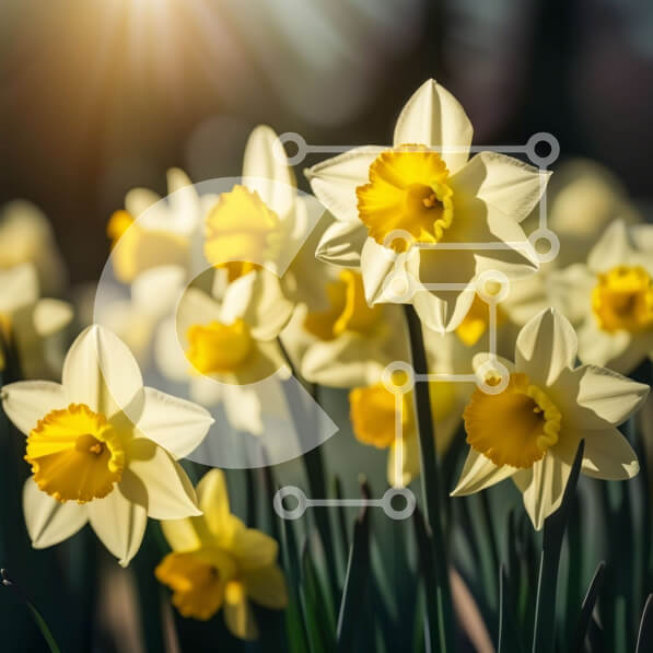 Intra Συλλεκτικό Ξύλινο Παζλ Plywood  4mm - Όμορφη εικόνα ενός χωραφιού με κίτρινους νάρκισσους στο φως του ήλιου Σε Ξύλινο Κουτί - Διαστάσεις: 10x10 cm – 25 κομμάτια