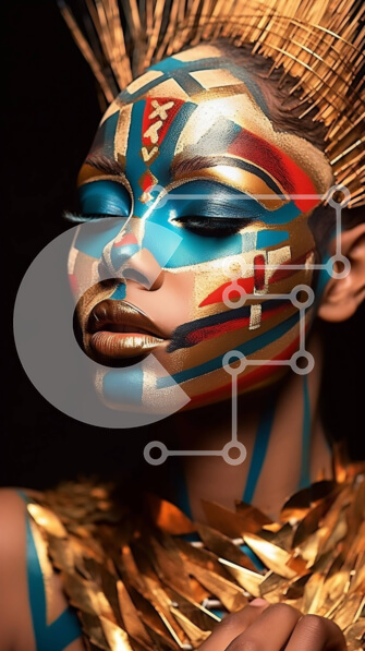 Intra Συλλεκτικό Ξύλινο Παζλ Plywood  4mm - Όμορφη γυναίκα με μπλε και χρυσό πρόσωπο και φτερωτό κάλυμμα Σε Ξύλινο Κουτί - Διαστάσεις Puzzle: 10x10 cm – 25 κομμάτια