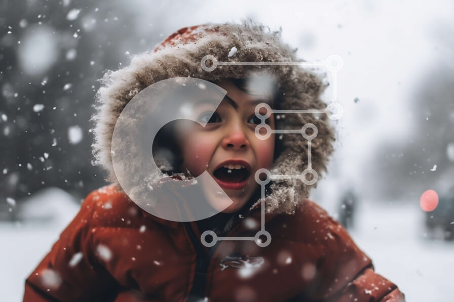 Intra Συλλεκτικό Ξύλινο Παζλ Plywood  4mm - Νεαρό αγόρι που παίζει και γελάει στο χιόνι Σε Ξύλινο Κουτί - Διαστάσεις Puzzle: 10x10 cm – 25 κομμάτια