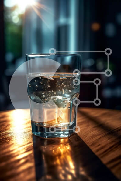 Intra Συλλεκτικό Ξύλινο Παζλ Plywood  4mm - Καθαρό ποτήρι νερό με το φως του ήλιου να λάμπει σε ένα ξύλινο τραπέζι Σε Ξύλινο Κουτί - Διαστάσεις: 10x10 cm – 25 κομμάτια