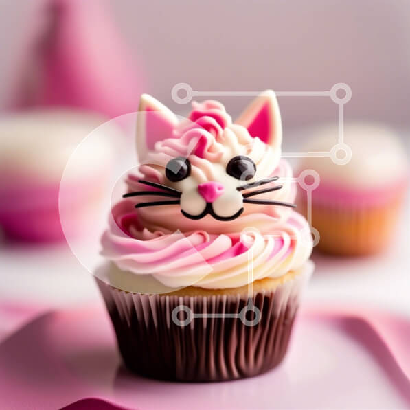 Σετ των 2 Intra Συλλεκτικό Ξύλινο Παζλ Plywood  4mm - Αξιολάτρευτο ροζ και λευκό cupcake με ένα χαριτωμένο πρόσωπο γάτας Σε Ξύλινο Κουτί - Διαστάσεις: 10x10 cm – 25 κομμάτια