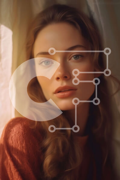 Intra Συλλεκτικό Ξύλινο Παζλ Plywood  4mm - Σοβαρό πορτρέτο μιας όμορφης γυναίκας με μακριά κυματιστά κοκκινοκαφέ μαλλιά Σε Ξύλινο Κουτί - Διαστάσεις Puzzle: 10x10 cm – 25 κομμάτια