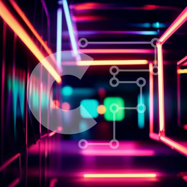 Intra Συλλεκτικό Ξύλινο Παζλ Plywood  4mm - Μυστηριώδης και ατμοσφαιρική εικόνα ενός σκοτεινού διαδρόμου με φώτα νέον Σε Ξύλινο Κουτί - Διαστάσεις Puzzle: 10x10 cm – 25 κομμάτια