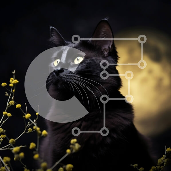 Intra Συλλεκτικό Ξύλινο Παζλ Plywood  4mm - Όμορφη εικόνα της μαύρης γάτας με το κίτρινο λουλούδι και την πανσέληνο Σε Ξύλινο Κουτί - Διαστάσεις: 10x10 cm – 25 κομμάτια