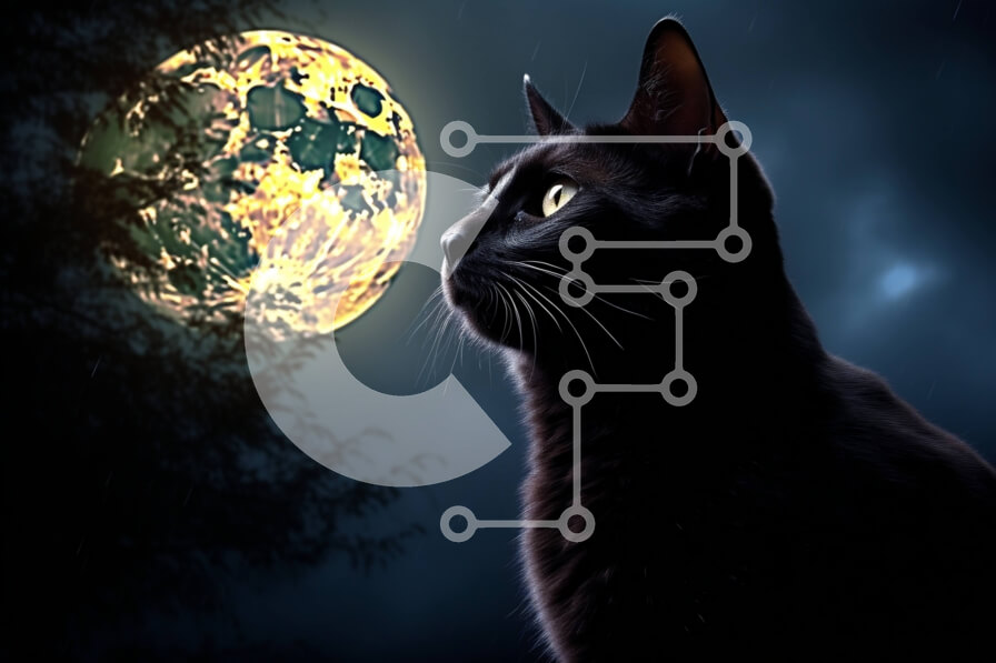 Σετ των 2 Intra Συλλεκτικό Ξύλινο Παζλ Plywood  4mm - Μυστηριώδης εικόνα μιας μαύρης γάτας και της πανσέληνου Σε Ξύλινο Κουτί - Διαστάσεις: 10x10 cm – 25 κομμάτια