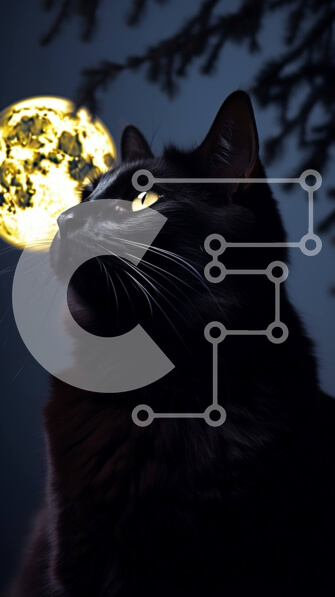 Σετ των 2 Intra Συλλεκτικό Ξύλινο Παζλ Plywood  4mm - Εκπληκτική εικόνα της Μαύρης Γάτας και της Πανσελήνου στον νυχτερινό ουρανό Σε Ξύλινο Κουτί - Διαστάσεις: 10x10 cm – 25 κομμάτια