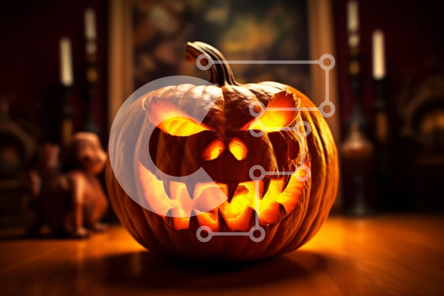 Intra Συλλεκτικό Ξύλινο Παζλ Plywood  4mm - Απόκοσμη σκαλιστή κολοκύθα με τρομακτικό πρόσωπο σε ξύλινο τραπέζι Σε Ξύλινο Κουτί - Διαστάσεις: 10x10 cm – 25 κομμάτια