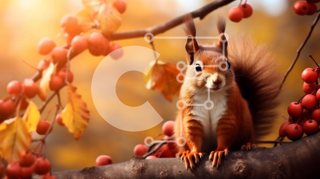 Intra Συλλεκτικό Ξύλινο Παζλ Plywood  4mm - Σκίουρος σε κλαδί μηλιάς με κόκκινα μούρα Σε Ξύλινο Κουτί - Διαστάσεις: 10x10 cm – 25 κομμάτια