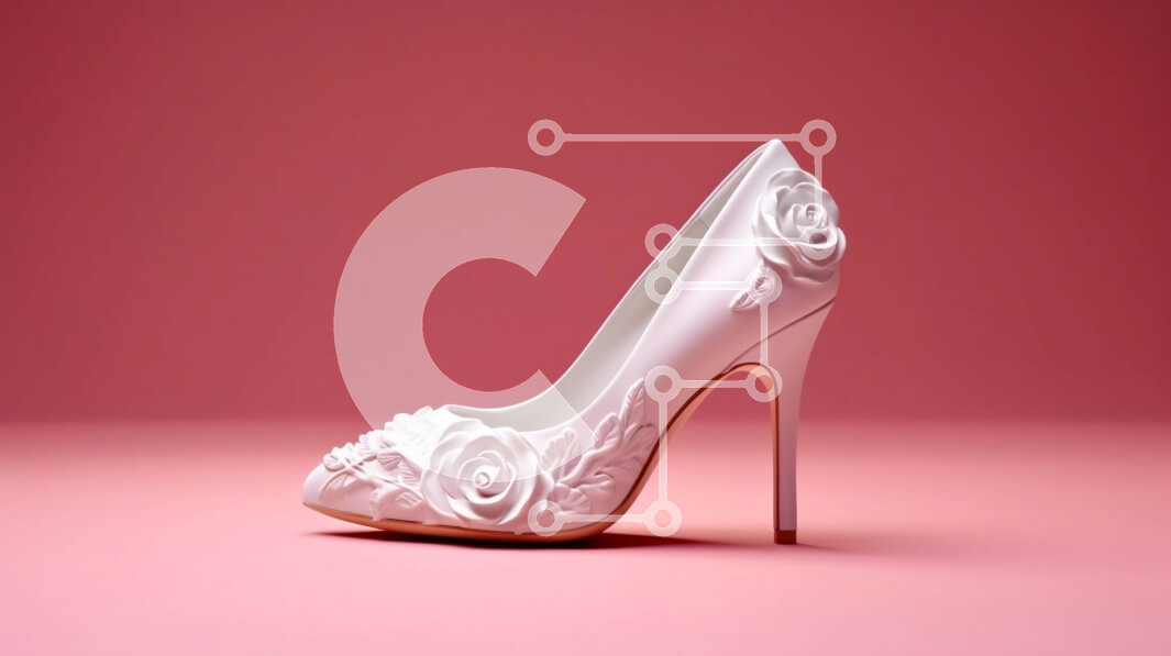 Intra Συλλεκτικό Ξύλινο Παζλ Plywood  4mm - Περίπλοκο φλοράλ σχέδιο σε λευκό ψηλοτάκουνο παπούτσι Σε Ξύλινο Κουτί - Διαστάσεις Puzzle: 10x10 cm – 25 κομμάτια