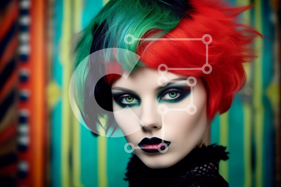 Intra Συλλεκτικό Ξύλινο Παζλ Plywood  4mm - Εκπληκτικό πορτρέτο μιας γυναίκας με έντονα χρωματισμένα μαλλιά και σκούρο μακιγιάζ Σε Ξύλινο Κουτί - Διαστάσεις Puzzle: 10x10 cm – 25 κομμάτια