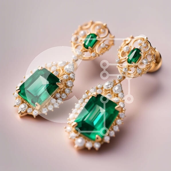 Σετ των 2 Intra Συλλεκτικό Ξύλινο Παζλ Plywood  4mm - Εκπληκτικά πράσινα σμαραγδένια και μαργαριτάρια σκουλαρίκια για μια πινελιά κομψότητας Σε Ξύλινο Κουτί - Διαστάσεις: 10x10 cm – 25 κομμάτια