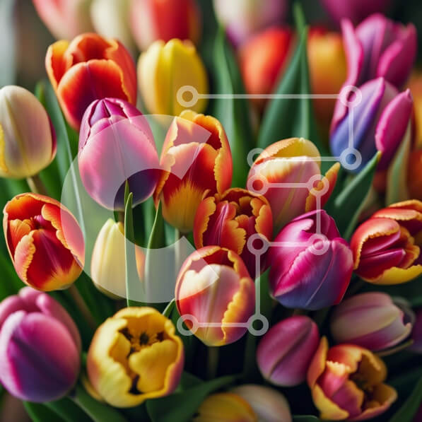 Intra Συλλεκτικό Ξύλινο Παζλ Plywood  4mm - Ζωντανό μπουκέτο τουλίπες - Μια έκρηξη χρώματος Σε Ξύλινο Κουτί - Διαστάσεις: 10x10 cm – 25 κομμάτια