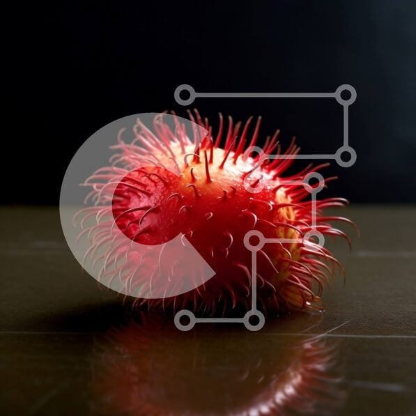 Σετ των 2 Intra Συλλεκτικό Ξύλινο Παζλ Plywood  4mm - Φρέσκα κόκκινα φρούτα Rambutan σε ένα τραπέζι Σε Ξύλινο Κουτί - Διαστάσεις: 10x10 cm – 25 κομμάτια