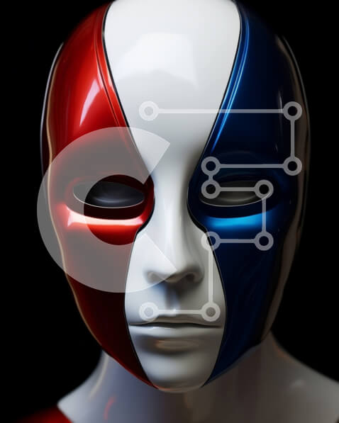 Intra Συλλεκτικό Ξύλινο Παζλ Plywood  4mm - Κόκκινη, λευκή και μπλε μάσκα προσώπου σε μανεκέν Σε Ξύλινο Κουτί - Διαστάσεις Puzzle: 10x10 cm – 25 κομμάτια