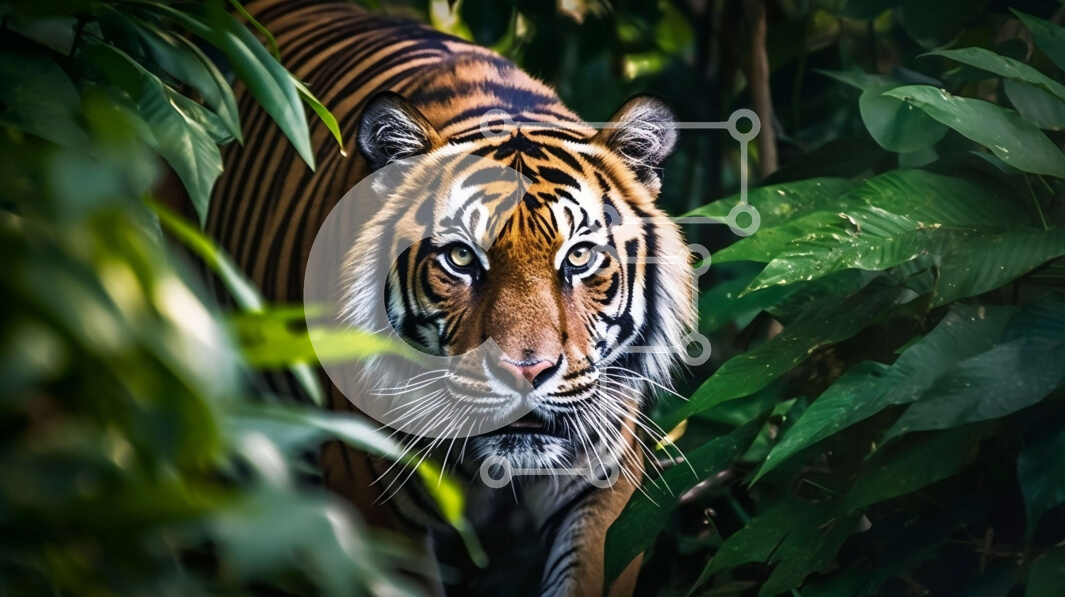 Σετ των 2 Intra Συλλεκτικό Ξύλινο Παζλ Plywood  4mm - Κομψή και λαμπερή τίγρη στη ζούγκλα με διαπεραστικά μάτια Σε Ξύλινο Κουτί - Διαστάσεις: 10x10 cm – 25 κομμάτια