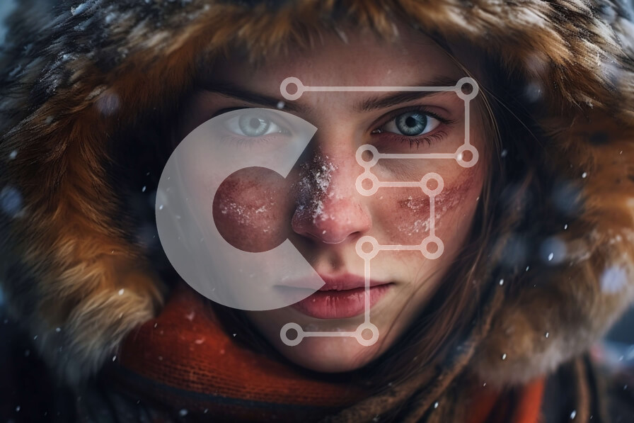 Intra Συλλεκτικό Ξύλινο Παζλ Plywood  4mm - Κομψή γυναίκα που φορά μια γούνινη κουκούλα στο χιόνι Σε Ξύλινο Κουτί - Διαστάσεις Puzzle: 10x10 cm – 25 κομμάτια