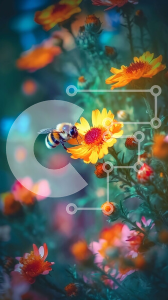 Σετ των 2 Intra Συλλεκτικό Ξύλινο Παζλ Plywood  4mm - Όμορφη κοντινή λήψη μιας μέλισσας σε ένα πορτοκαλί λουλούδι Σε Ξύλινο Κουτί - Διαστάσεις: 10x10 cm – 25 κομμάτια