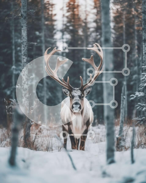 Σετ των 2 Intra Συλλεκτικό Ξύλινο Παζλ Plywood  4mm - Εκπληκτική εικόνα ενός αρσενικού τάρανδου σε ένα χιονισμένο δάσος Σε Ξύλινο Κουτί - Διαστάσεις: 10x10 cm – 25 κομμάτια