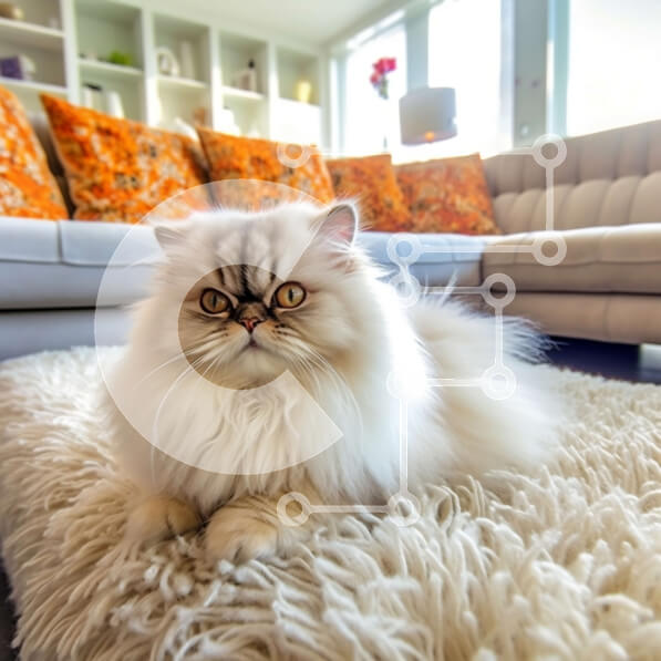 Intra Συλλεκτικό Ξύλινο Παζλ Plywood  4mm - Χαριτωμένη εικόνα μιας χνουδωτής λευκής γάτας σε ένα άνετο σαλόνι Σε Ξύλινο Κουτί - Διαστάσεις: 10x10 cm – 25 κομμάτια