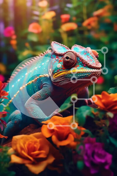 Σετ των 2 Intra Συλλεκτικό Ξύλινο Παζλ Plywood  4mm - Ζωντανός χαμαιλέοντας σε ένα κλαδί με πολύχρωμα λουλούδια Σε Ξύλινο Κουτί - Διαστάσεις: 10x10 cm – 25 κομμάτια