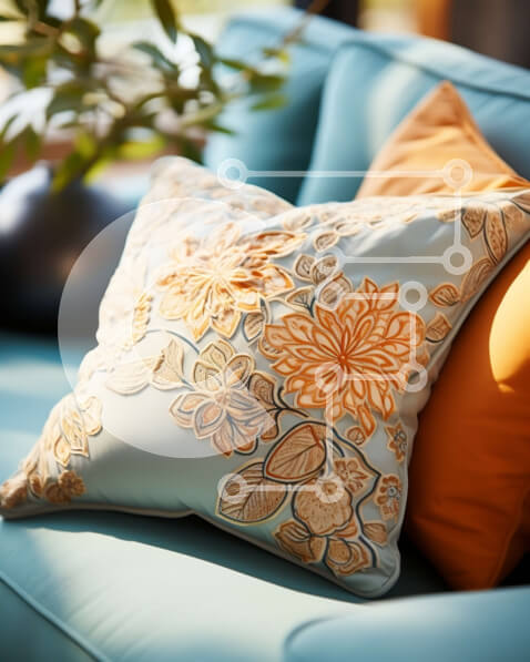 Intra Συλλεκτικό Ξύλινο Παζλ Plywood  4mm - Κομψός μπλε καναπές με λουλουδάτο μαξιλάρι για άνετο εσωτερικό Σε Ξύλινο Κουτί - Διαστάσεις Puzzle: 10x10 cm – 25 κομμάτια