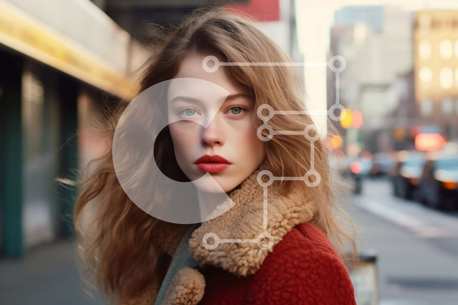 Intra Συλλεκτικό Ξύλινο Παζλ Plywood  4mm - Κομψή γυναίκα με κόκκινο παλτό και έντονο κραγιόν Σε Ξύλινο Κουτί - Διαστάσεις Puzzle: 10x10 cm – 25 κομμάτια