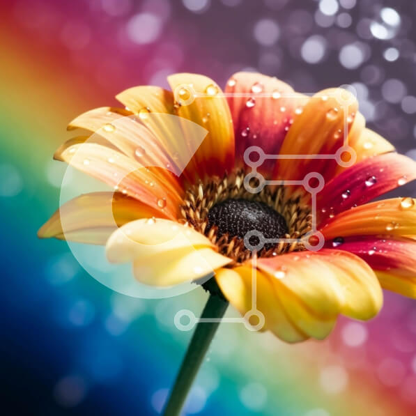 Intra Συλλεκτικό Ξύλινο Παζλ Plywood  4mm - Εκπληκτική εικόνα μιας πολύχρωμης μαργαρίτας με σταγονίδια νερού σε πέταλα σε φόντο ουράνιου τόξου Σε Ξύλινο Κουτί - Διαστάσεις: 10x10 cm – 25 κομμάτια