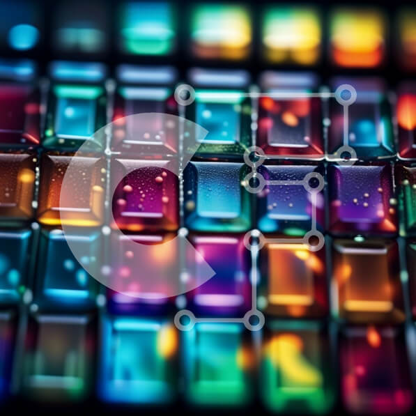 Intra Συλλεκτικό Ξύλινο Παζλ Plywood  4mm - Ζωντανή εικόνα ενός πολύχρωμου πληκτρολογίου με μοτίβο πλέγματος Σε Ξύλινο Κουτί - Διαστάσεις Puzzle: 10x10 cm – 25 κομμάτια