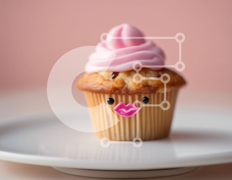 Σετ των 2 Intra Συλλεκτικό Ξύλινο Παζλ Plywood  4mm - Μικρό Cupcake με ροζ πάγωμα σε λευκό πιάτο Σε Ξύλινο Κουτί - Διαστάσεις: 10x10 cm – 25 κομμάτια