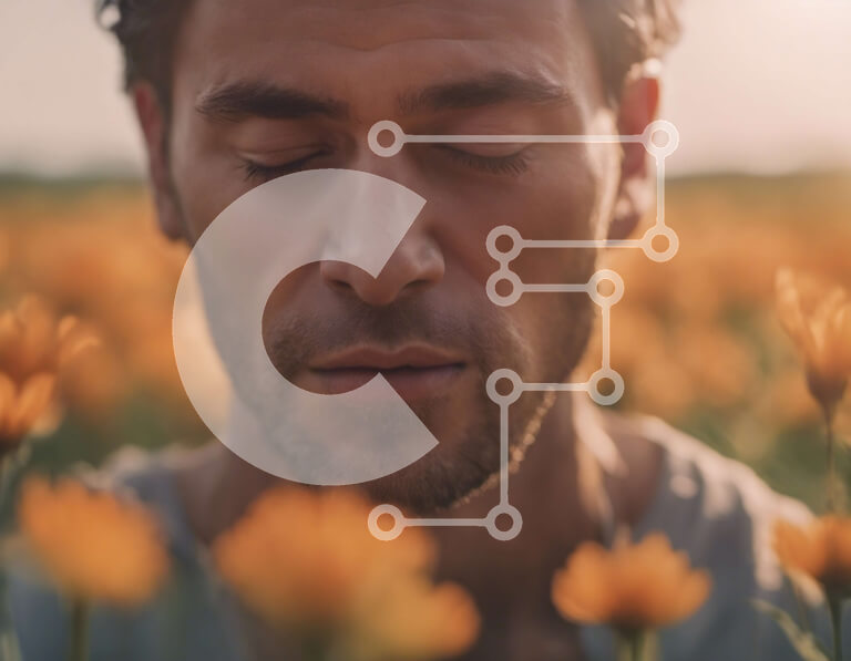 Intra Συλλεκτικό Ξύλινο Παζλ Plywood  4mm - Άτομο που στέκεται σε ένα πεδίο με πορτοκαλί λουλούδια Σε Ξύλινο Κουτί - Διαστάσεις: 10x10 cm – 25 κομμάτια