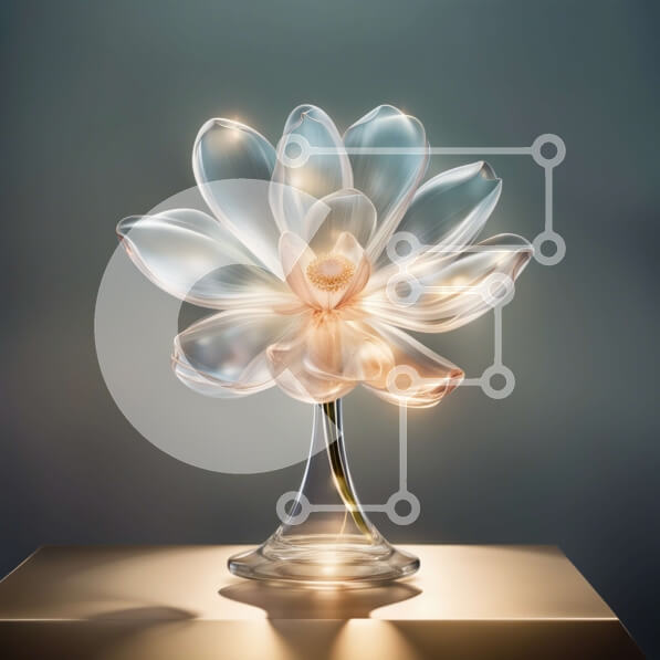 Σετ των 2 Intra Συλλεκτικό Ξύλινο Παζλ Plywood  4mm - Κομψή εικόνα ενός λευκού λουλουδιού λωτού σε ένα γυάλινο βάζο Σε Ξύλινο Κουτί - Διαστάσεις: 10x10 cm – 25 κομμάτια