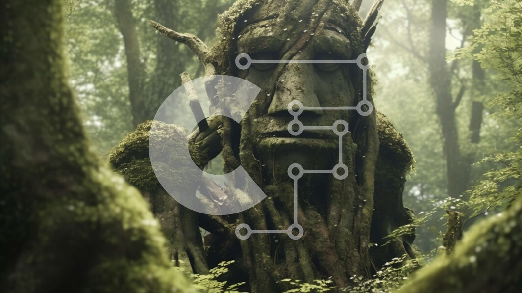 Intra Συλλεκτικό Ξύλινο Παζλ Plywood  4mm - Μυστηριώδες άγαλμα στη μέση ενός πυκνού δάσους Σε Ξύλινο Κουτί - Διαστάσεις: 10x10 cm – 25 κομμάτια