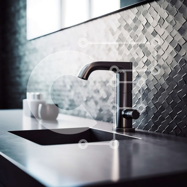 Intra Συλλεκτικό Ξύλινο Παζλ Plywood  4mm - Κομψή και κομψή σχεδίαση μπάνιου με μαύρο νεροχύτη και μαρμάρινο πάγκο Σε Ξύλινο Κουτί - Διαστάσεις Puzzle: 10x10 cm – 25 κομμάτια