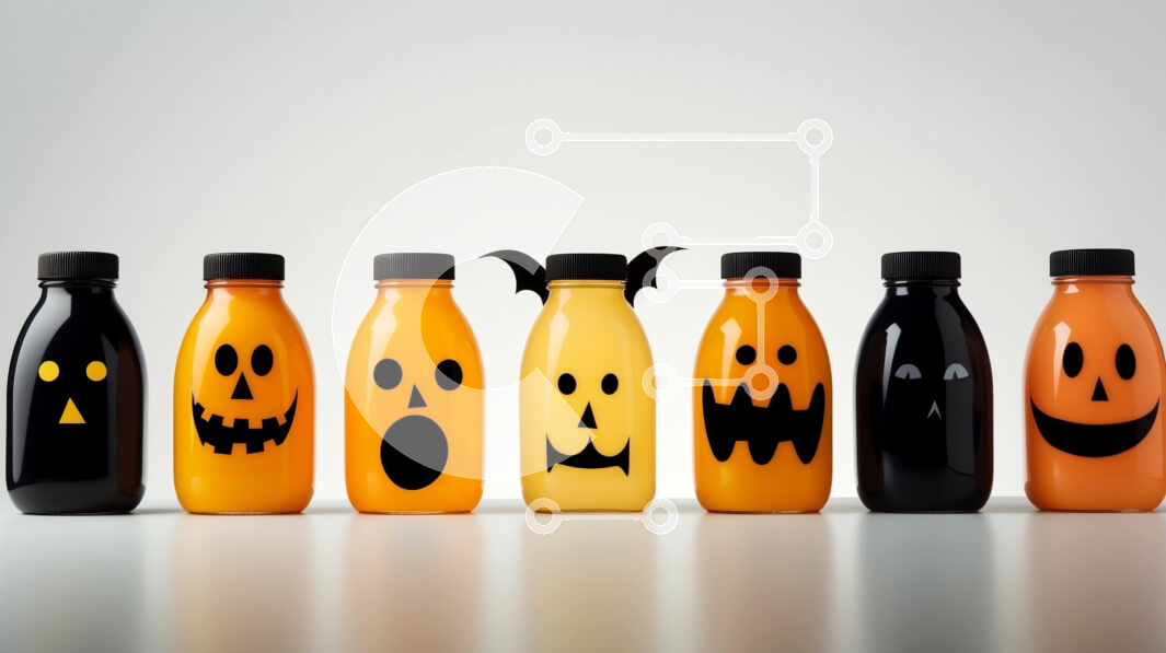 Intra Συλλεκτικό Ξύλινο Παζλ Plywood  4mm - Σειρά από μπουκάλια με θέμα το Halloween Σε Ξύλινο Κουτί - Διαστάσεις Puzzle: 10x10 cm – 25 κομμάτια