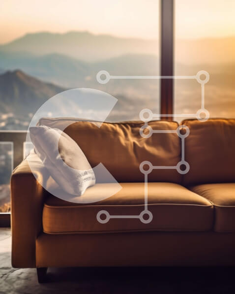 Intra Συλλεκτικό Ξύλινο Παζλ Plywood  4mm - Εκπληκτική θέα από έναν καφέ καναπέ στο ηλιοβασίλεμα Σε Ξύλινο Κουτί - Διαστάσεις Puzzle: 10x10 cm – 25 κομμάτια