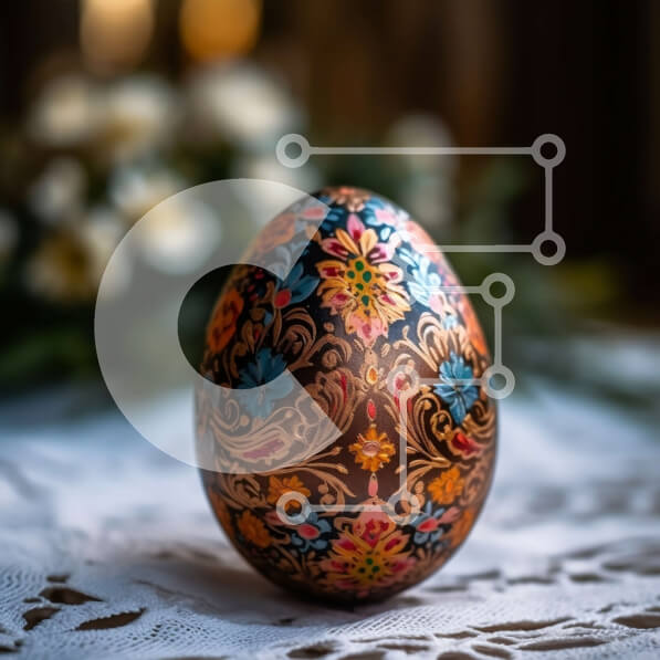 Intra Συλλεκτικό Ξύλινο Παζλ Plywood  4mm - Όμορφη εικόνα ενός διακοσμημένου πασχαλινού αυγού σε ένα δαντελένιο τραπεζομάντιλο Σε Ξύλινο Κουτί - Διαστάσεις: 10x10 cm – 25 κομμάτια