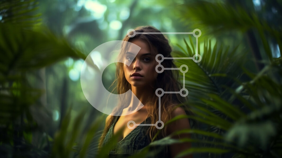 Intra Συλλεκτικό Ξύλινο Παζλ Plywood  4mm - Όμορφη εικόνα μιας νεαρής γυναίκας με ένα πράσινο φόρεμα στη ζούγκλα Σε Ξύλινο Κουτί - Διαστάσεις: 10x10 cm – 25 κομμάτια