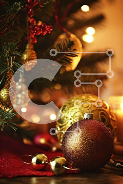 Intra Συλλεκτικό Ξύλινο Παζλ Plywood  4mm - Όμορφα στολισμένο χριστουγεννιάτικο δέντρο με χρυσά και κόκκινα στολίδια Σε Ξύλινο Κουτί - Διαστάσεις: 10x10 cm – 25 κομμάτια