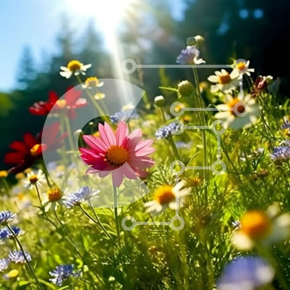 Intra Συλλεκτικό Ξύλινο Παζλ Plywood  4mm - Όμορφη εικόνα ενός χωραφιού με πολύχρωμα αγριολούλουδα μια ηλιόλουστη μέρα Σε Ξύλινο Κουτί - Διαστάσεις: 10x10 cm – 25 κομμάτια