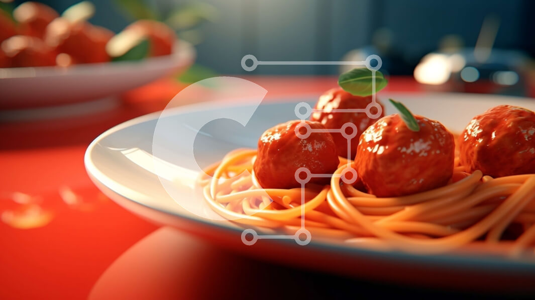 Σετ των 2 Intra Συλλεκτικό Ξύλινο Παζλ Plywood  4mm - Λαχταριστά μακαρόνια με κεφτεδάκια στο κόκκινο τραπέζι Σε Ξύλινο Κουτί - Διαστάσεις: 10x10 cm – 25 κομμάτια