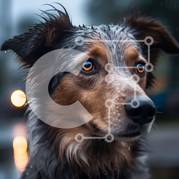 Intra Συλλεκτικό Ξύλινο Παζλ Plywood  4mm - Σοβαρός σκύλος που κοιτάζει ευθεία την κάμερα με βρεγμένη γούνα και μεγάλα μάτια Σε Ξύλινο Κουτί - Διαστάσεις: 10x10 cm – 25 κομμάτια