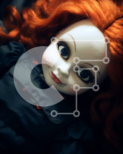 Intra Συλλεκτικό Ξύλινο Παζλ Plywood  4mm - Ευτυχισμένη κούκλα με μακριά κόκκινα μαλλιά ξαπλωμένη στο έδαφος Σε Ξύλινο Κουτί - Διαστάσεις Puzzle: 10x10 cm – 25 κομμάτια