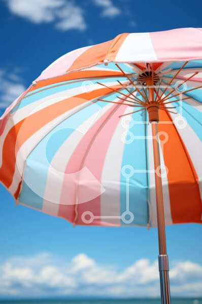 Intra Συλλεκτικό Ξύλινο Παζλ Plywood  4mm - Όμορφη εικόνα μιας ριγέ ομπρέλας παραλίας σε μια αμμώδη παραλία Σε Ξύλινο Κουτί - Διαστάσεις Puzzle: 10x10 cm – 25 κομμάτια