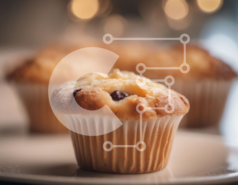 Σετ των 2 Intra Συλλεκτικό Ξύλινο Παζλ Plywood  4mm - Νόστιμα muffins σε ένα άσπρο πιάτο με φρούτα Σε Ξύλινο Κουτί - Διαστάσεις: 10x10 cm – 25 κομμάτια